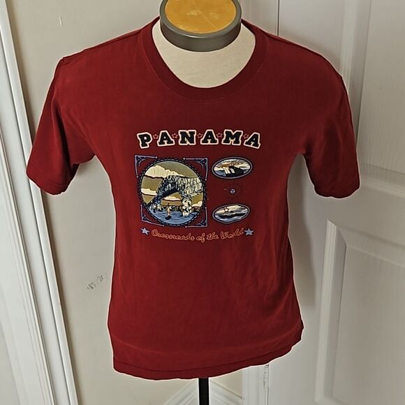 Vintage Unisex Panama City Logo Short Sleeves Cotton T-Shirt Medium Burgundy - Picture 6 of 16